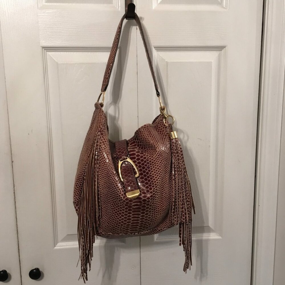 G.I.L.I. Leather Stirrup Fringe Hobo Bag With Tassel